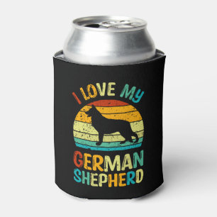 I Love My German Shepherd Dog Blue Brown Sunset Can Cooler