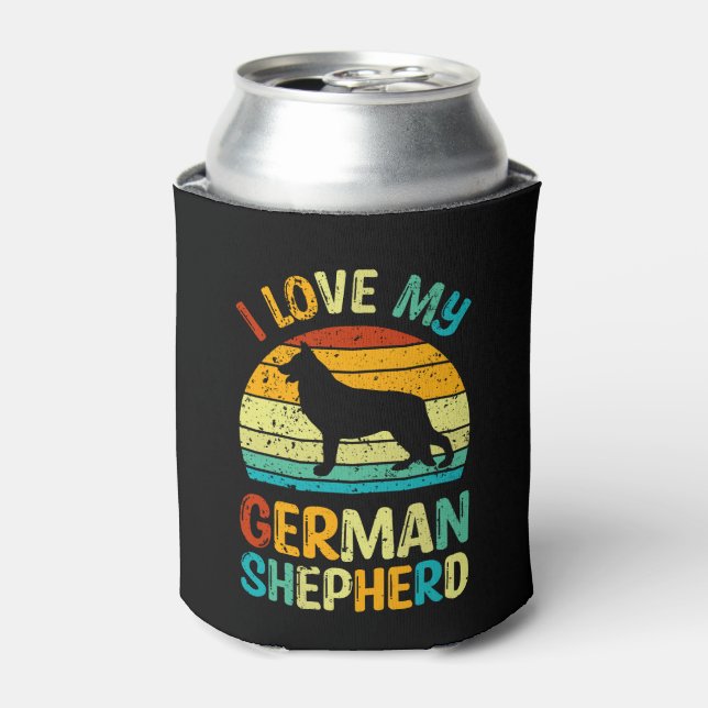 I Love My German Shepherd Dog Blue Brown Sunset Can Cooler (Can Front)