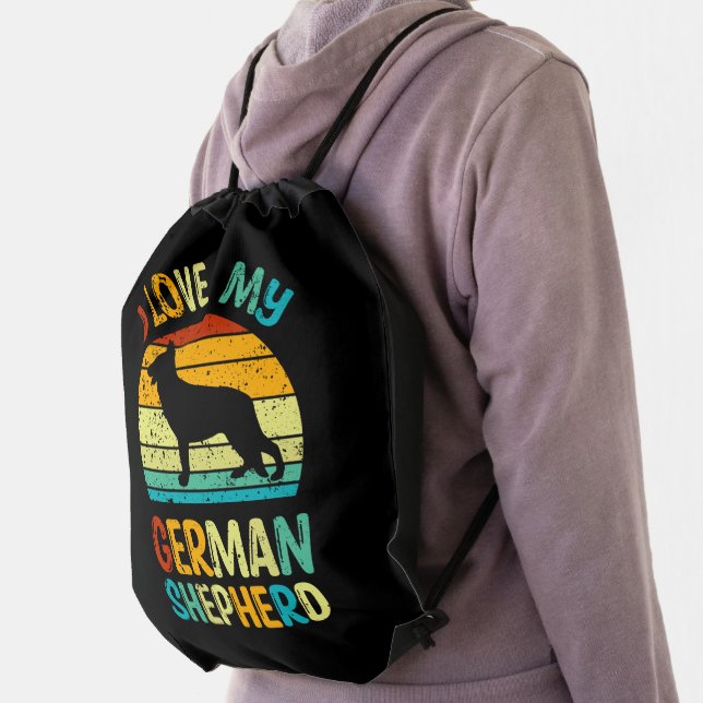 I Love My German Shepherd Dog Blue Brown Sunset Drawstring Bag (Insitu)