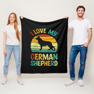 I Love My German Shepherd Dog Blue Brown Sunset  Fleece Blanket