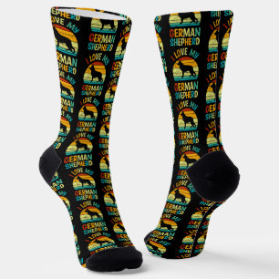 I Love My German Shepherd Dog Blue Brown Sunset Socks