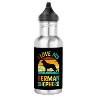 I Love My German Shepherd Dog Blue Brown Sunset Stainless Steel Water Bottle