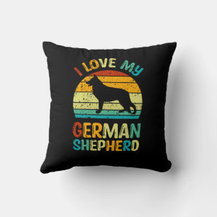 I Love My German Shepherd Dog Blue Brown Sunset Throw Pillow