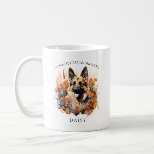 I Love My German Shepherd Floral Dog Portrait Coffee Mug