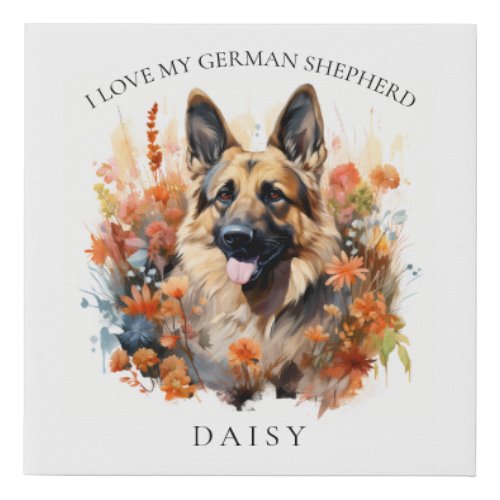 I Love My German Shepherd Floral Dog Portrait Faux Canvas Print