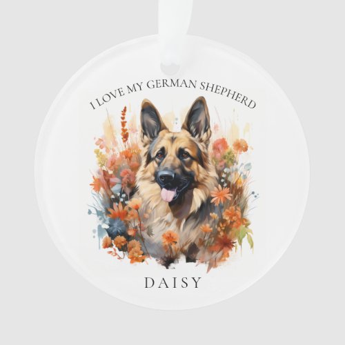 I Love My German Shepherd Floral Dog Portrait Ornament