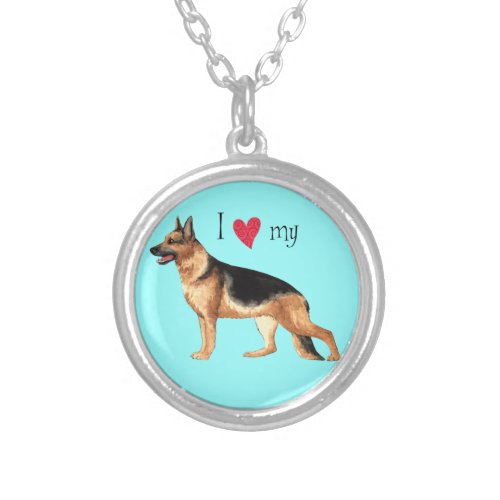 I Love my German Shepherd Silver Plated Necklace