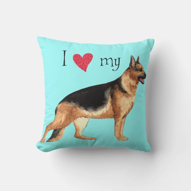 I Love my German Shepherd Throw Pillow (Front)
