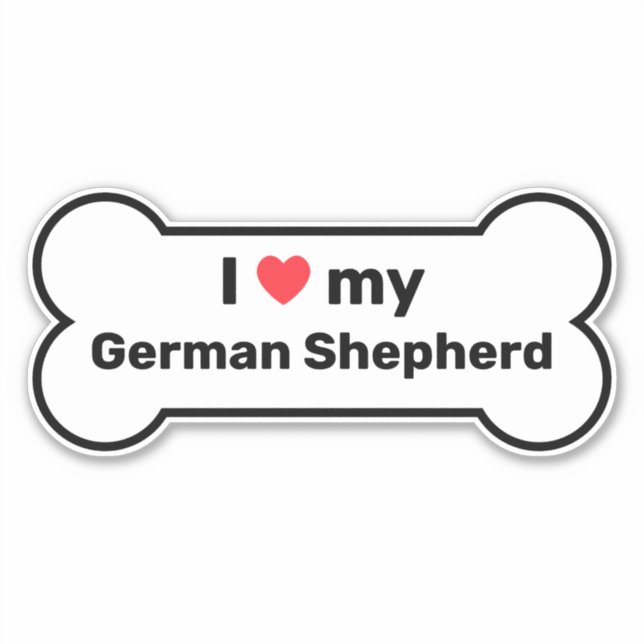 I Love My German Shepherd White Custom Dog Bone Sticker (Front)