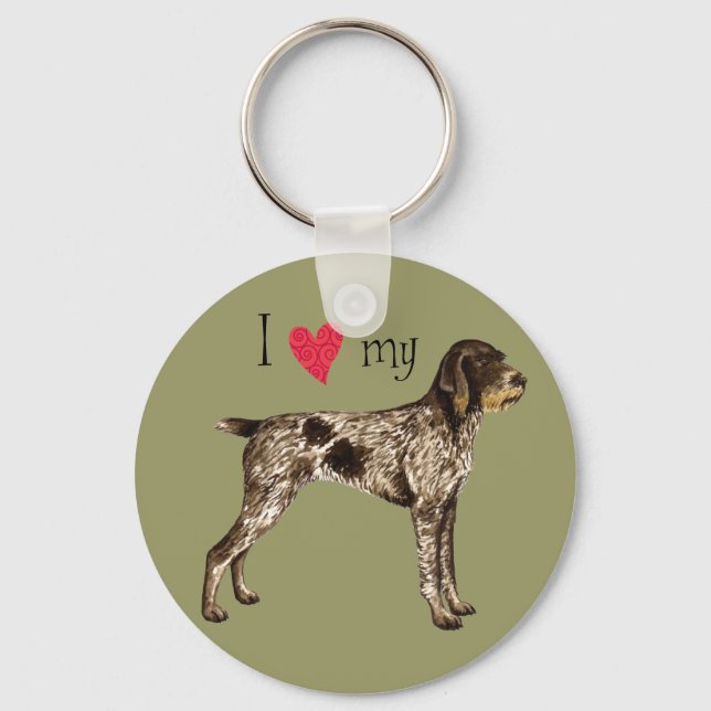 I Love my German Wirehaired Pointer Keychain (Front)