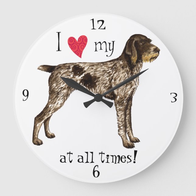 I Love my German Wirehaired Pointer Large Clock (Front)