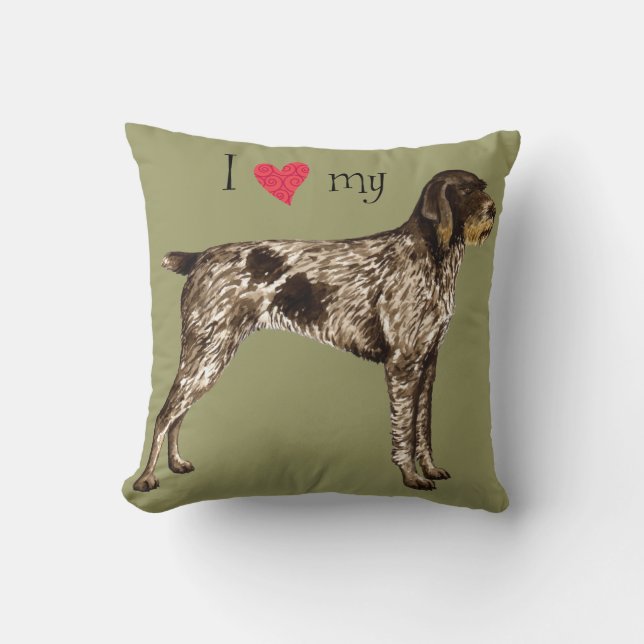 I Love my German Wirehaired Pointer Throw Pillow (Front)