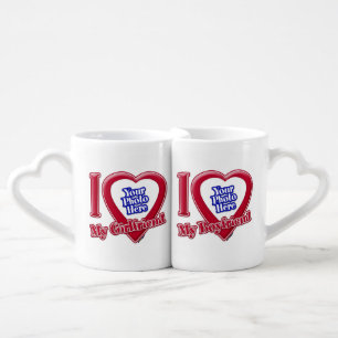 I Love My Girlfriend And Boyfriend Photo Red Heart Coffee Mug Set