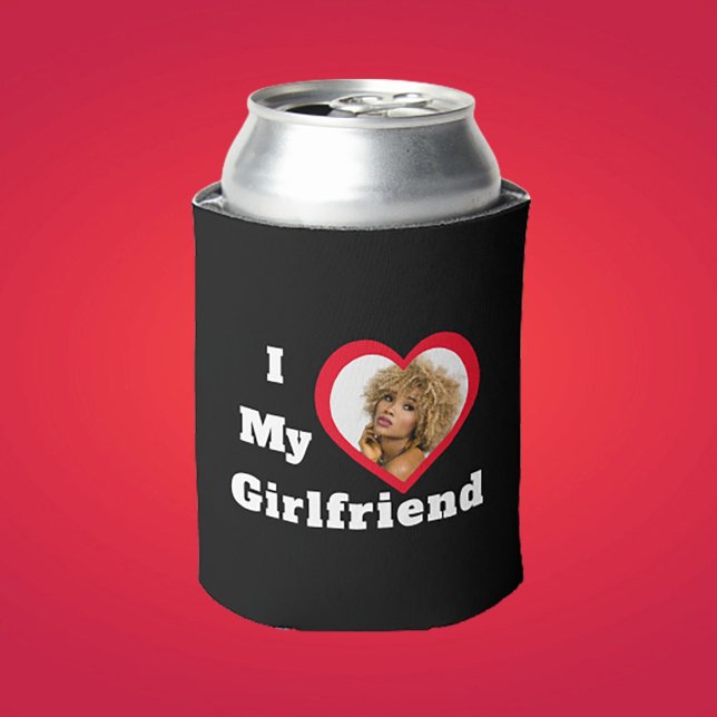 I Love My Girlfriend Bae Personalized Custom Photo Can Cooler (Creator Uploaded)