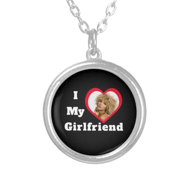 I Love My Girlfriend Bae Personalized Custom Photo Silver Plated Necklace (Front)