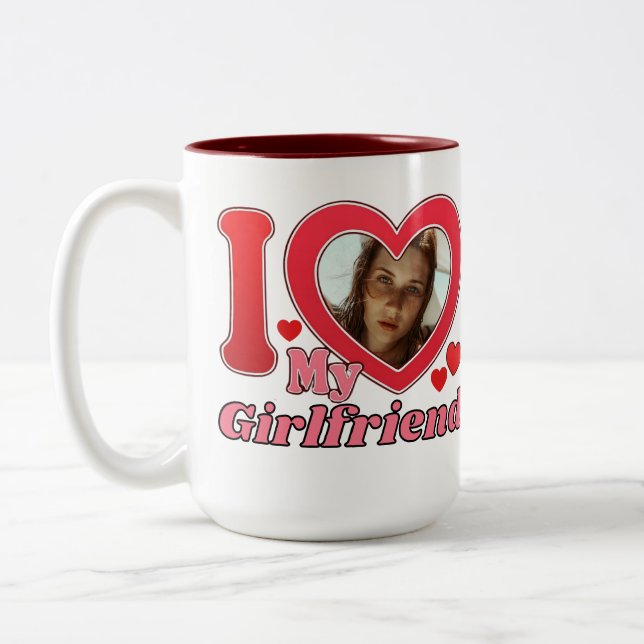 I Love My Girlfriend Boyfriend Wife Husband Photo Two-Tone Coffee Mug (Left)
