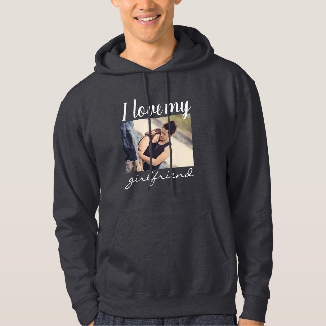 I love my girlfriend couples photo dark gray hoodie (Front)