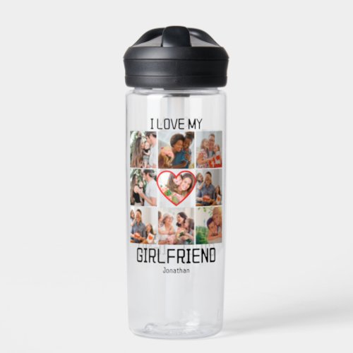 I love My Girlfriend Custom 9 Photo Collage Water Bottle