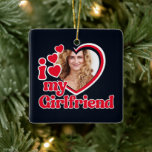 I Love My Girlfriend Custom Black Ceramic Ornament<br><div class="desc">I Love My Girlfriend - upload a photo for inside the heart</div>