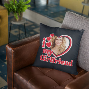 I Love My Girlfriend Custom Black Throw Pillow