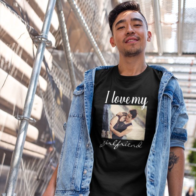 I love my girlfriend custom photo black T-Shirt (Creator Uploaded)