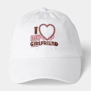 I Love My Girlfriend Custom Photo Heart Brown Pink Hat