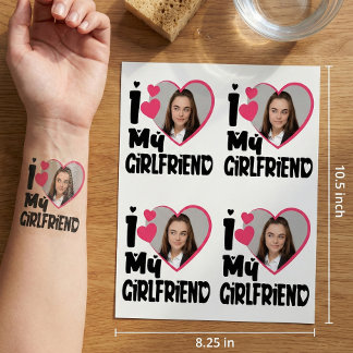I Love My Girlfriend Custom Photo Heart Temporary Tattoos