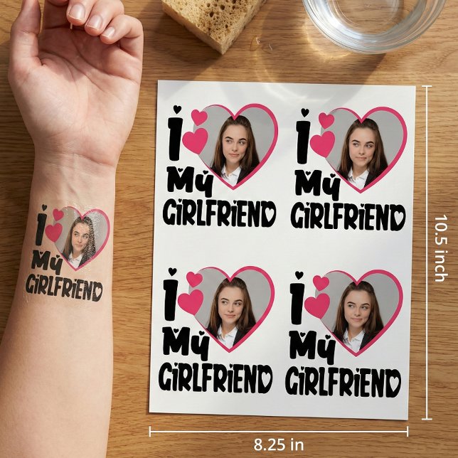 I Love My Girlfriend Custom Photo Heart Temporary Tattoos (Creator Uploaded)