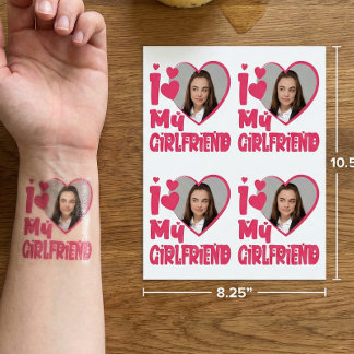 I Love My Girlfriend Custom Photo Heart Temporary Tattoos