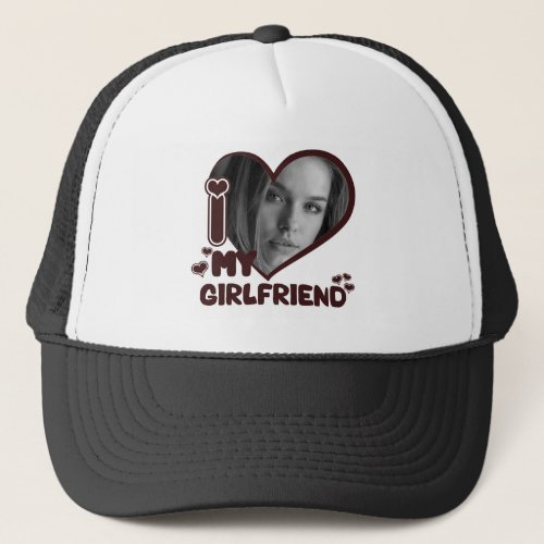 I Love My Girlfriend Custom Photo Heart Trucker Hat