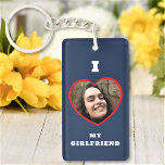 I Love My Girlfriend Custom Photo Personalized Keychain<br><div class="desc">Upload a photo, customize the text, and easily create your personalized keychain. Click EDIT to change the background color. You can TRANSFER this DESIGN on other Zazzle products and adjust it to fit most Zazzle items. Standard Studio designs are made in high-resolution graphics for a professional print. Thank you for...</div>