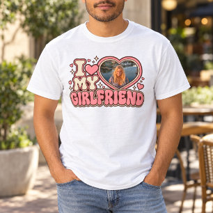 I Love My Girlfriend Custom Photo Retro Hearts T-Shirt