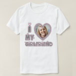 I Love My Girlfriend Custom Photo T-Shirt<br><div class="desc">Girly-Girl-Graphics at Zazzle: I Love My Girlfriend Custom Photo T-Shirt - Elegantly chic, uniquely modern, and stylishly trendy, this sophisticatedly simple silver gray and pastel pink heart and typeface font typography lettering design to personalize with your amazing photo makes a perfectly beautiful Valentine's Day, birthday, graduation, Christmas, or any day...</div>