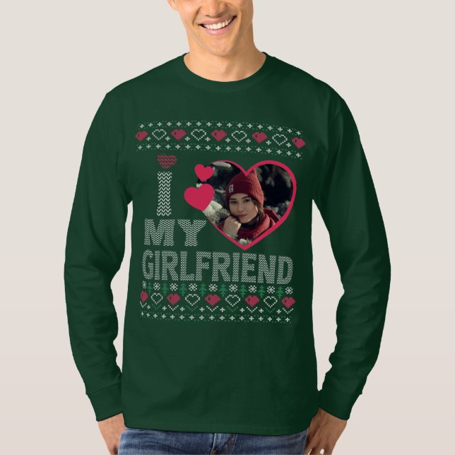 I Love My Girlfriend Custom Photo Ugly Sweater (Front)