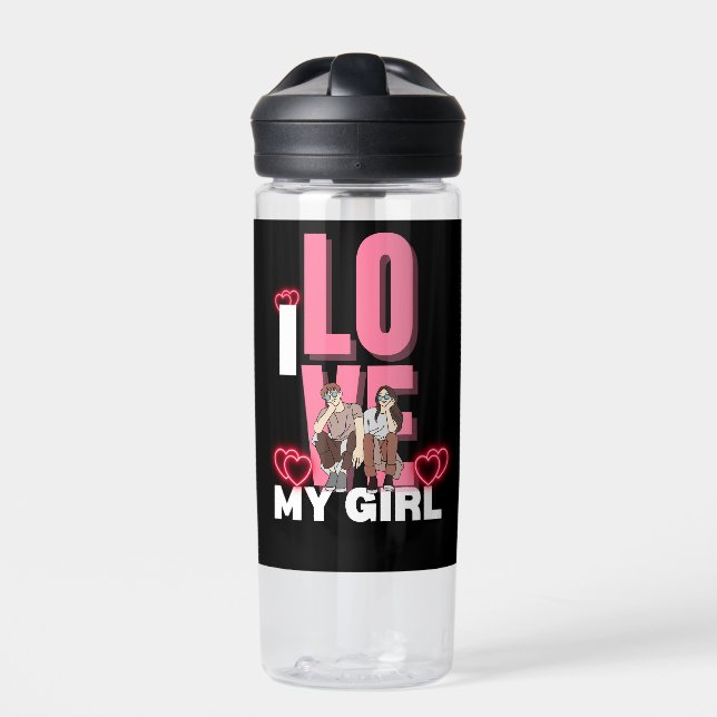 I Love My Girlfriend Custom  Water Bottle (Front)
