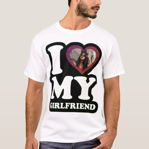 I Love My Girlfriend Green Leaf  _ Custom Photo T_Shirt