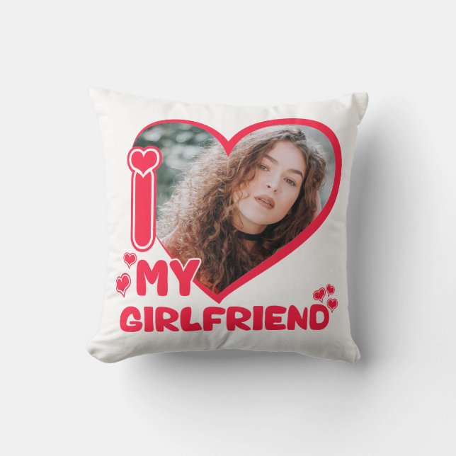I Love My Girlfriend Heart Custom Photo Valentines Throw Pillow (Front)