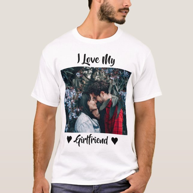 I Love My Girlfriend Heart Personalized Photo  T-S T-Shirt (Front)