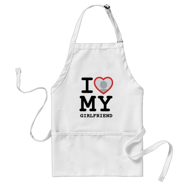 I Love My Girlfriend Heart Photo Adult Apron (Front)