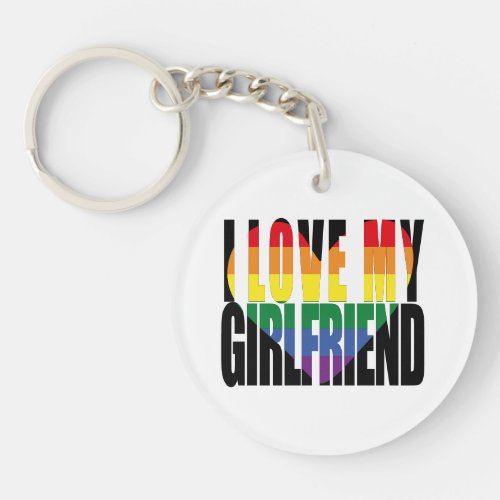 I Love My Girlfriend Heart Rainbow Custom Photo  Keychain