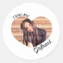 I Love my Girlfriend Heart Shape Frame Photo Classic Round Sticker