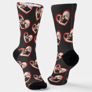 I love my girlfriend heart shaped photo dark grey socks