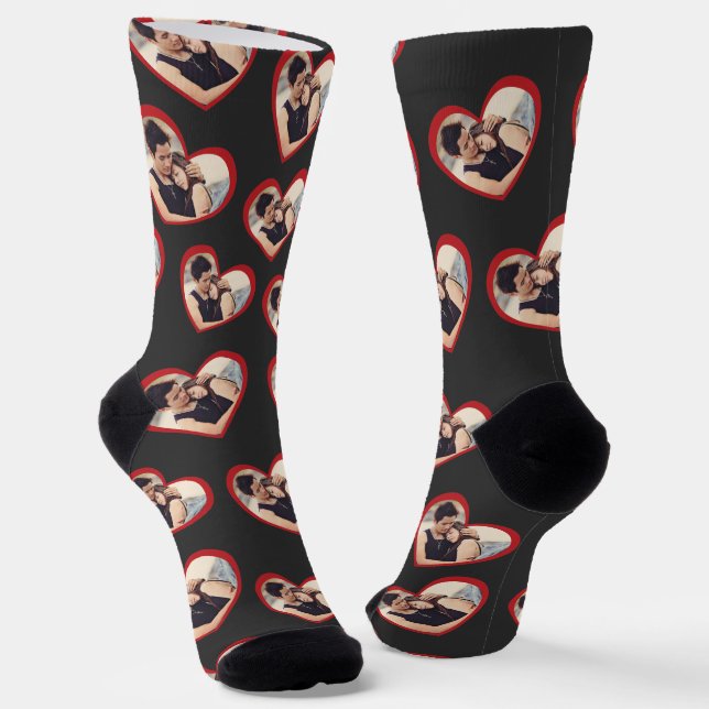 I love my girlfriend heart shaped photo dark grey socks (Angled)