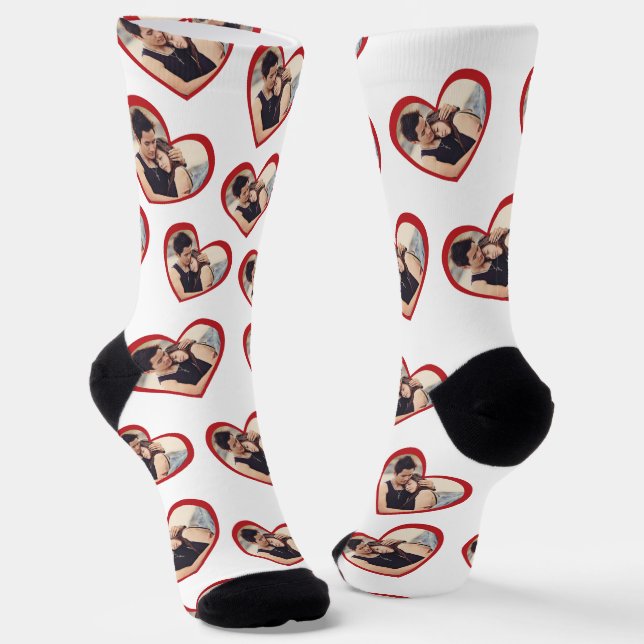 I love my girlfriend heart shaped photo white socks (Angled)