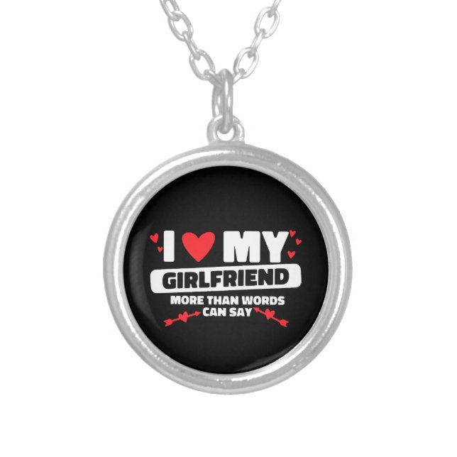 i love my girlfriend heart silver plated necklace (Front)