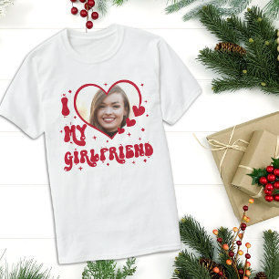 I Love My Girlfriend Heart Typography T-Shirt