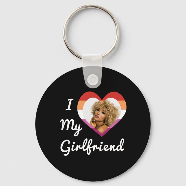 I Love My Girlfriend Lesbian Pride Custom Photo Keychain (Front)