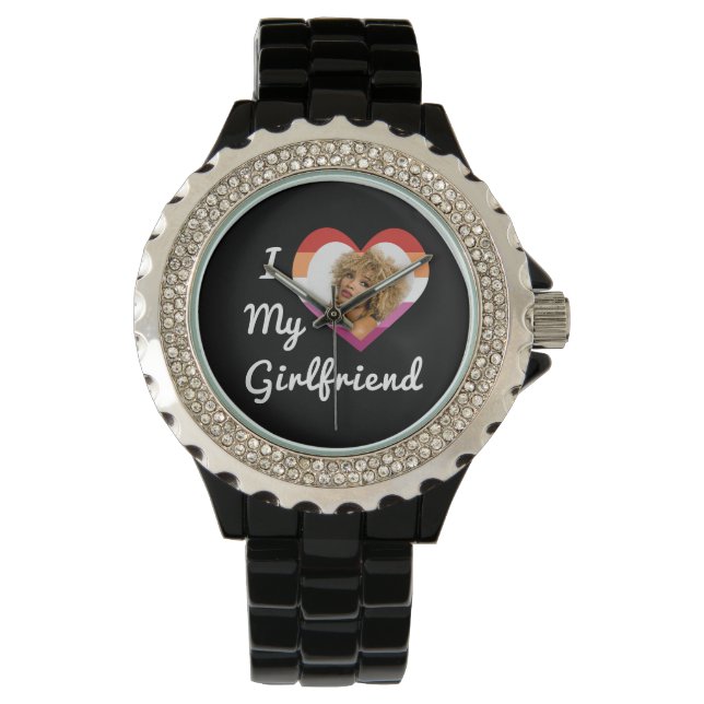 I Love My Girlfriend Lesbian Pride Custom Photo Watch (Front)
