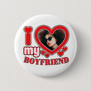 I Love My Girlfriend Personalized Photo Button