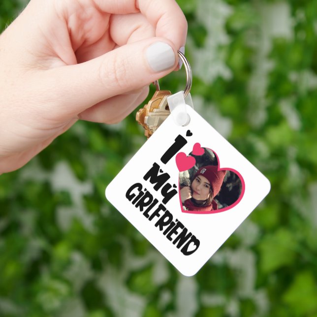 I Love My Girlfriend Personalized Photo  Keychain (Hand)